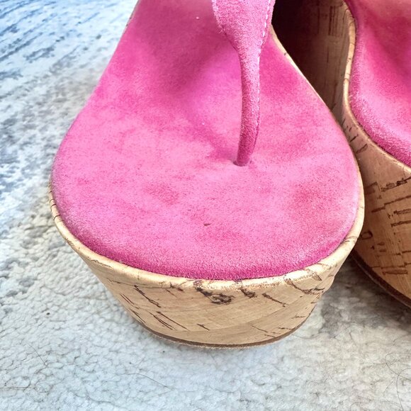 KORS Michael Kors Pink Suede and Cork Platform Sandals - Picture 4 of 12